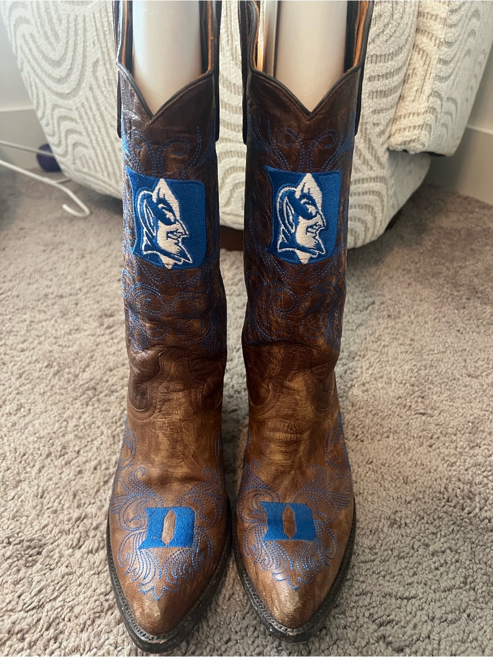 Game Day Duke Blue Devils Embroidered Brown Leather Cowboy Bootstrap